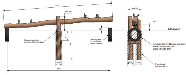 Robinia wipwap 4-zits voor openbaar gebruik 450cm