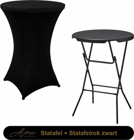 6x Zwarte Statafel + Zwarte Statafelrok x 6 &ndash; &oslash;80 cm x 110 cm hoog