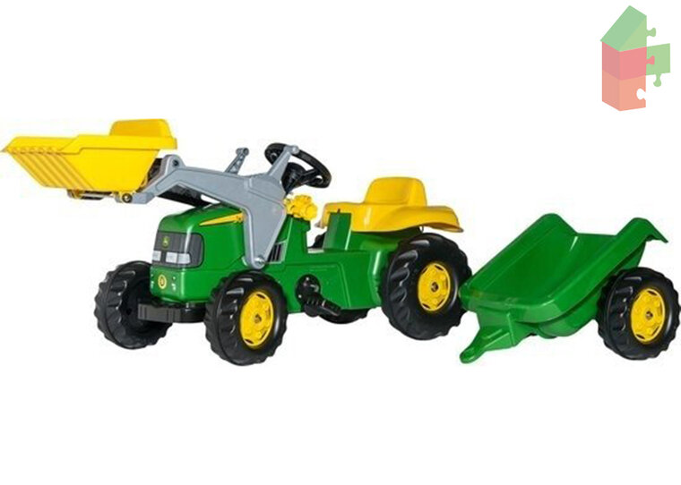 Rolly Toys Kid John Deere Traptrekker Met Aanhanger + Voorlader