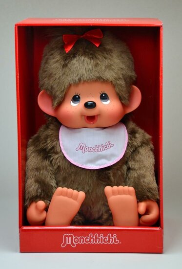 Monchhichi Meisje met slab roze (80cm)