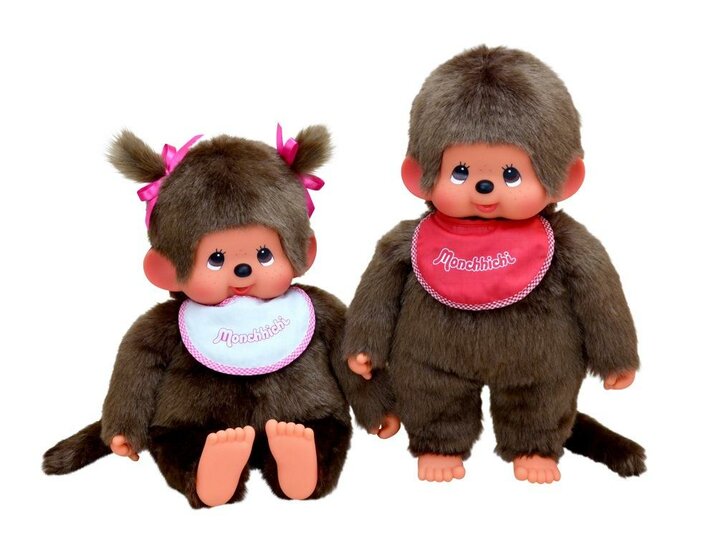 Monchhichi Meisje met slab roze (45cm)