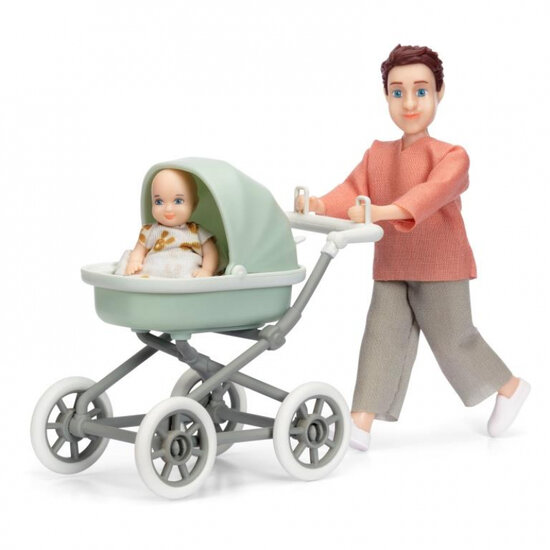 Lundby Set - Speelfiguur Man Met Kinderwagen En Baby