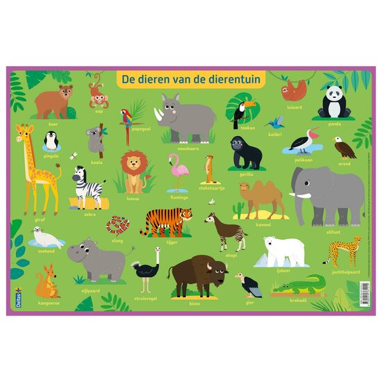 Educatieve onderlegger Preschool - Dieren van de dierentuin