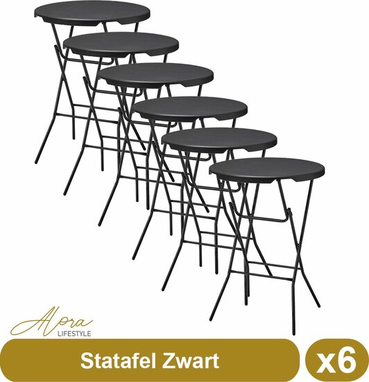 Statafel zwart 80 cm zes stuks