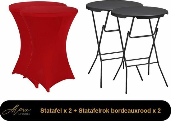 2x zwarte Statafel + bordeaux Statafelrok x 2