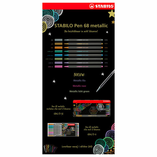 STABILO Pen 68 Metallic Metalen Doos Viltstiften, 8st.