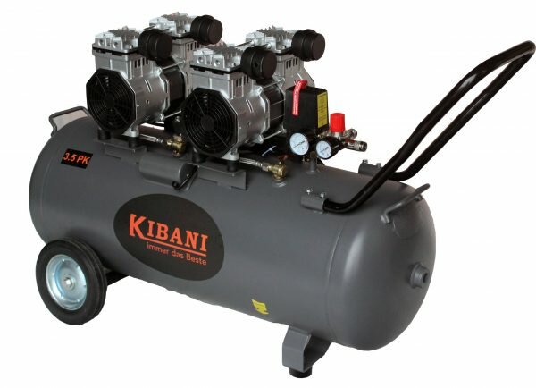 Kibani stille compressor 100 liter Incl. luchtslang, eurokoppeling &amp; bandenpomp