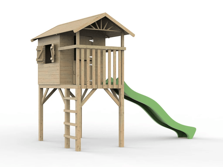 Houten speelhuis Treehut met groene glijbaan - Prestige Garden