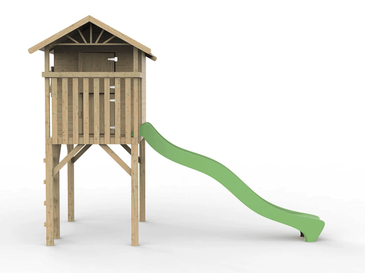 Houten speelhuis Treehut met groene glijbaan - Prestige Garden