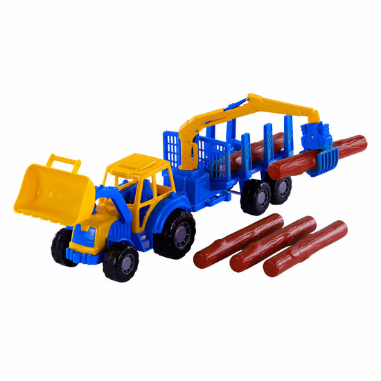 Cavallino Junior Tractor met Kraan Aanhangwagen en Hout, 46cm