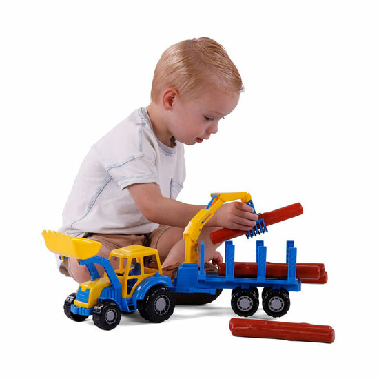 Cavallino Junior Tractor met Kraan Aanhangwagen en Hout, 46cm