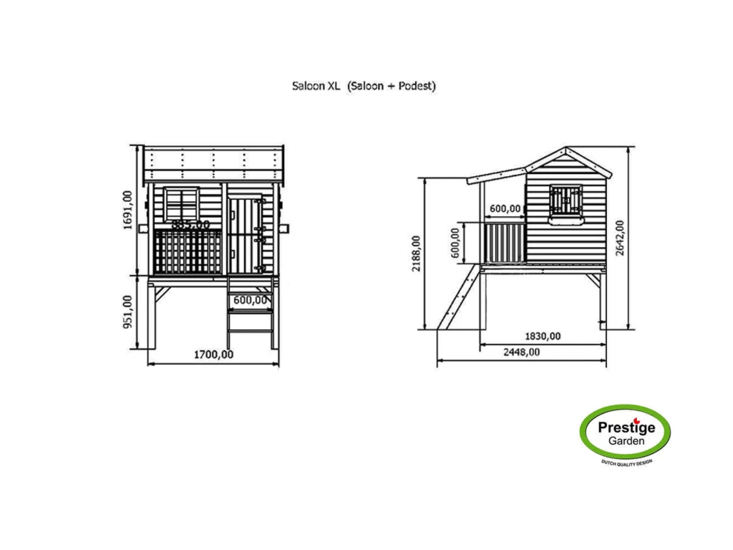 Houten speelhuis Alpha op platform Prestige Garden