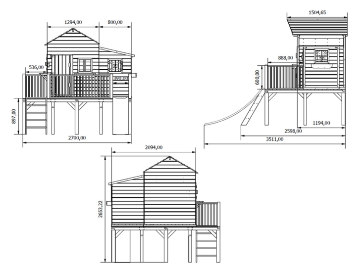 Houten speelhuis vlinder XL - op platform incl glijbaan