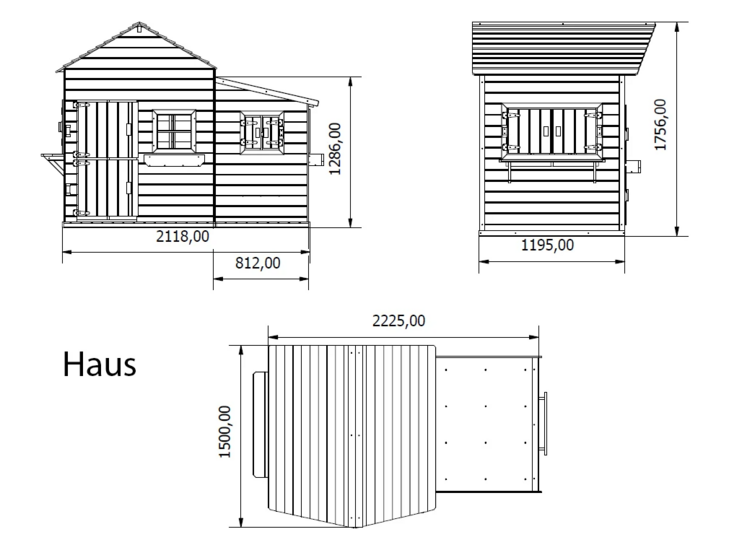 Houten speelhuis Vlinder XL op platform zonder glijbaan