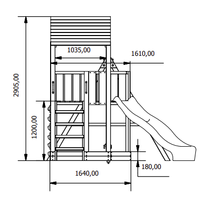 Houten Speeltoestel Julia XL  + Donkergroene glijbaan 120 platform