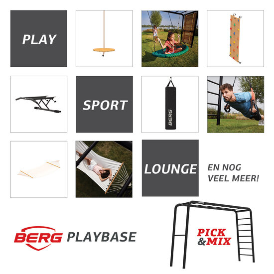 Berg Playbase 3-In-1 Large Met Rekstok En Ladder (Inclusief Babyzitje En Nestschommel)