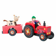 Small Foot - Houten Tractor met Aanhangwagen Rood en Speelfi