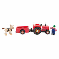 Small Foot - Houten Tractor met Aanhangwagen Rood en Speelfi