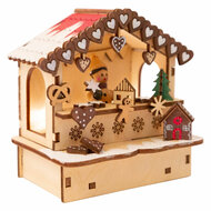 Small Foot - Houten Decoratie Kerstmarkt met Lampjes, Set va