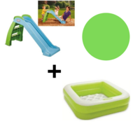 Glijbaan Little Tikes First Blauw + opblaaszwembad groen