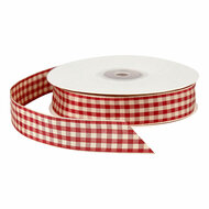 Geruit Lint Antiek Rood Wit, 25m