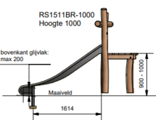 Robinia heuvelglijbaan met bordes voor openbaar gebruik 290cm x 150cm