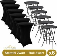 6x Zwarte Statafel + Zwarte Statafelrok x 6 &ndash; &oslash;80 cm x 110 cm hoog