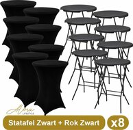 8x Zwarte Statafel + Zwarte Statafelrok x 8 &ndash; &oslash;80 cm x 110 cm hoog