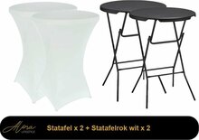 2x Zwarte Statafel + Witte Statafelrok x 2 &ndash; 80 cm Dia x 110 cm hoog