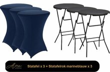 Statafel Zwart + Rok Marineblauw - set van 3