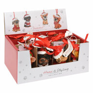 Kersthanger Hond met Kerstmuts, Set van 12 stuks