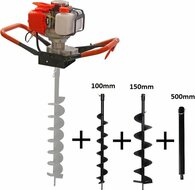 Kibani grondboor 52 cc + Grondboren set 100 mm en 150 mm + Verlengstuk