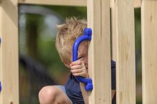 Houten Speeltoestel Noa met blauwe glijbaan