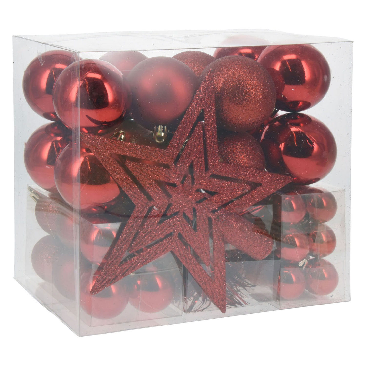 Kerstballen Set met Piek Rood, 54st.