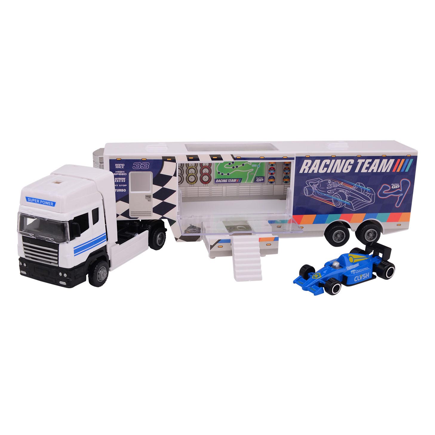 Race Team Vrachtwagen met  Die-cast Raceauto