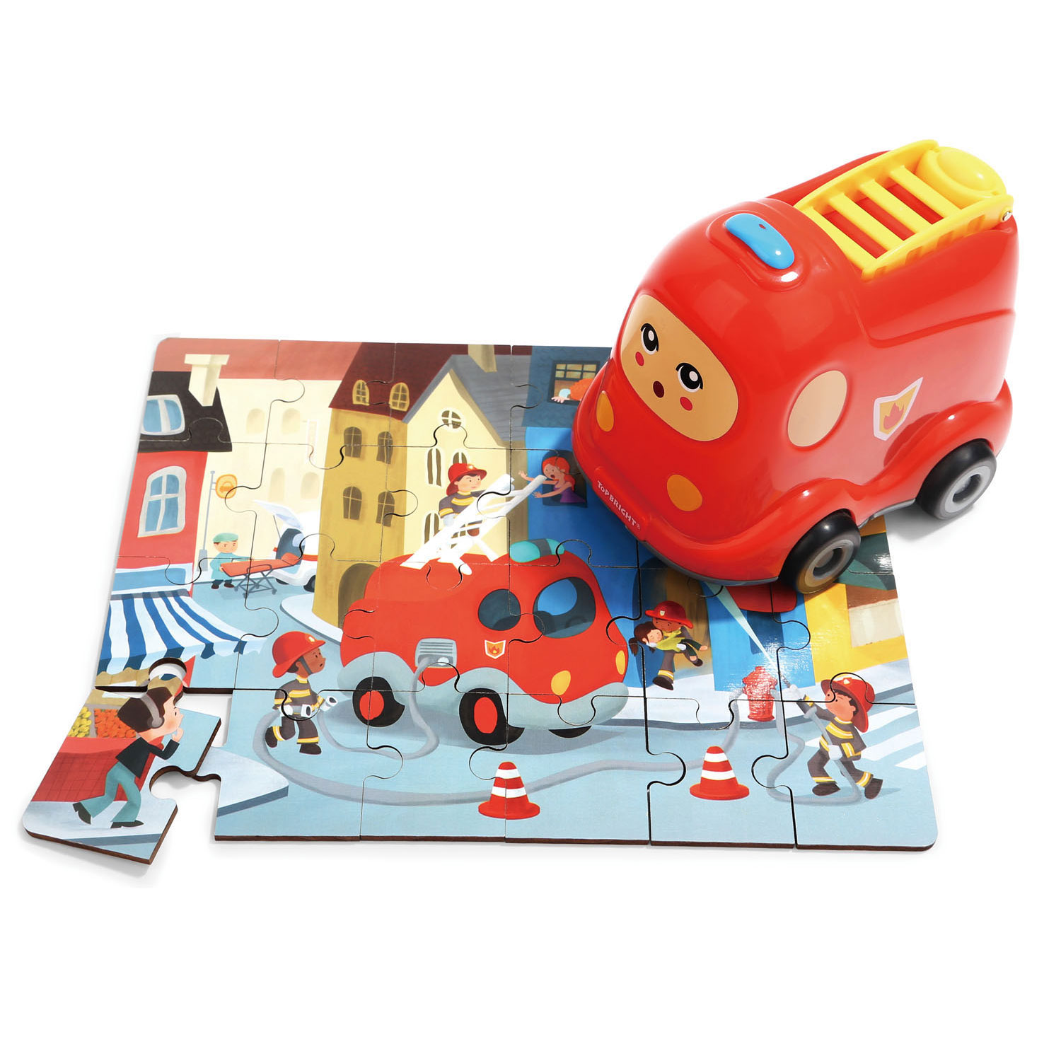 Houten Legpuzzel Brandweer met Brandweerwagen, 24st.