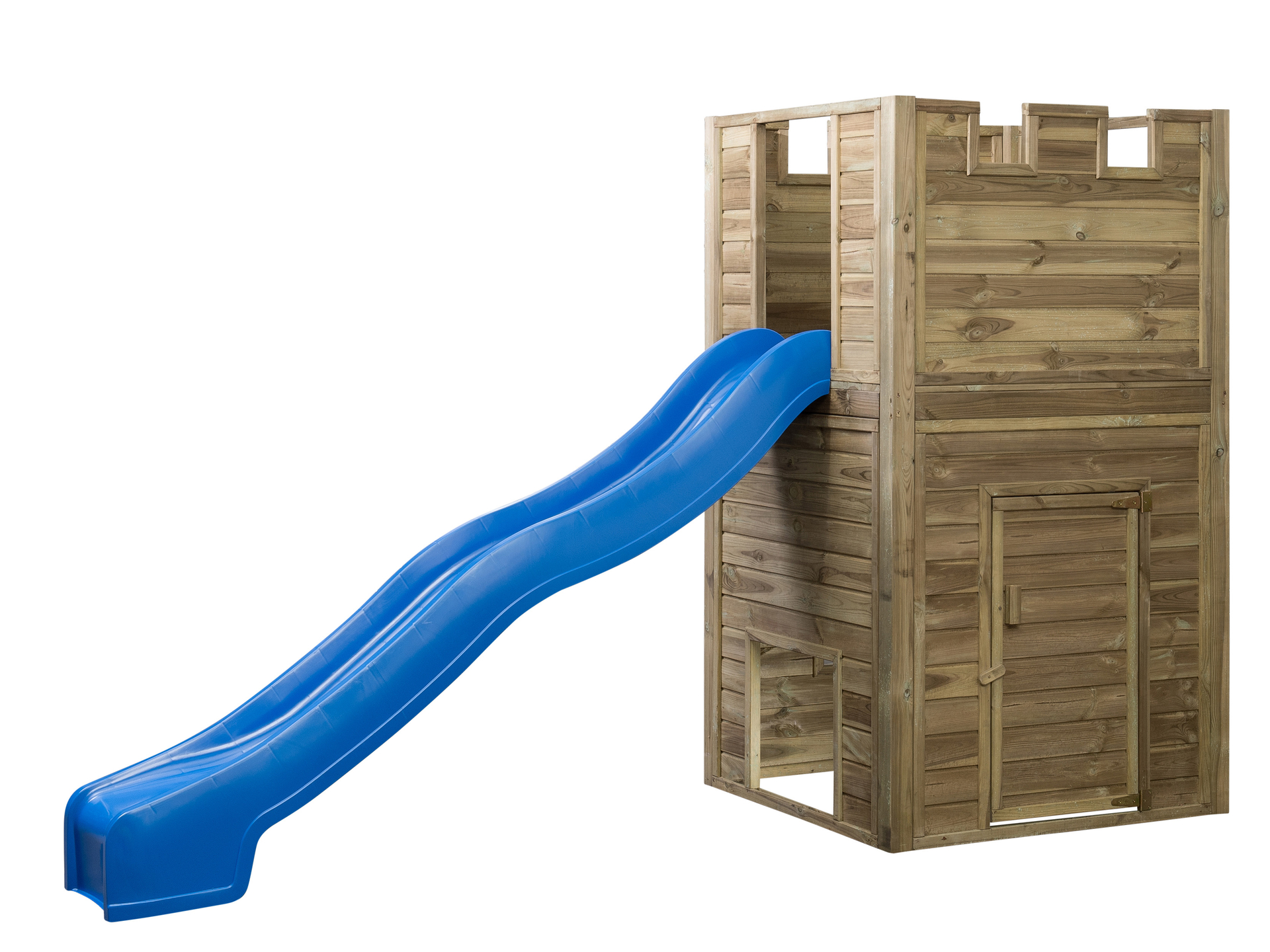 Houten Speeltoren Lancelot met blauwe glijbaan