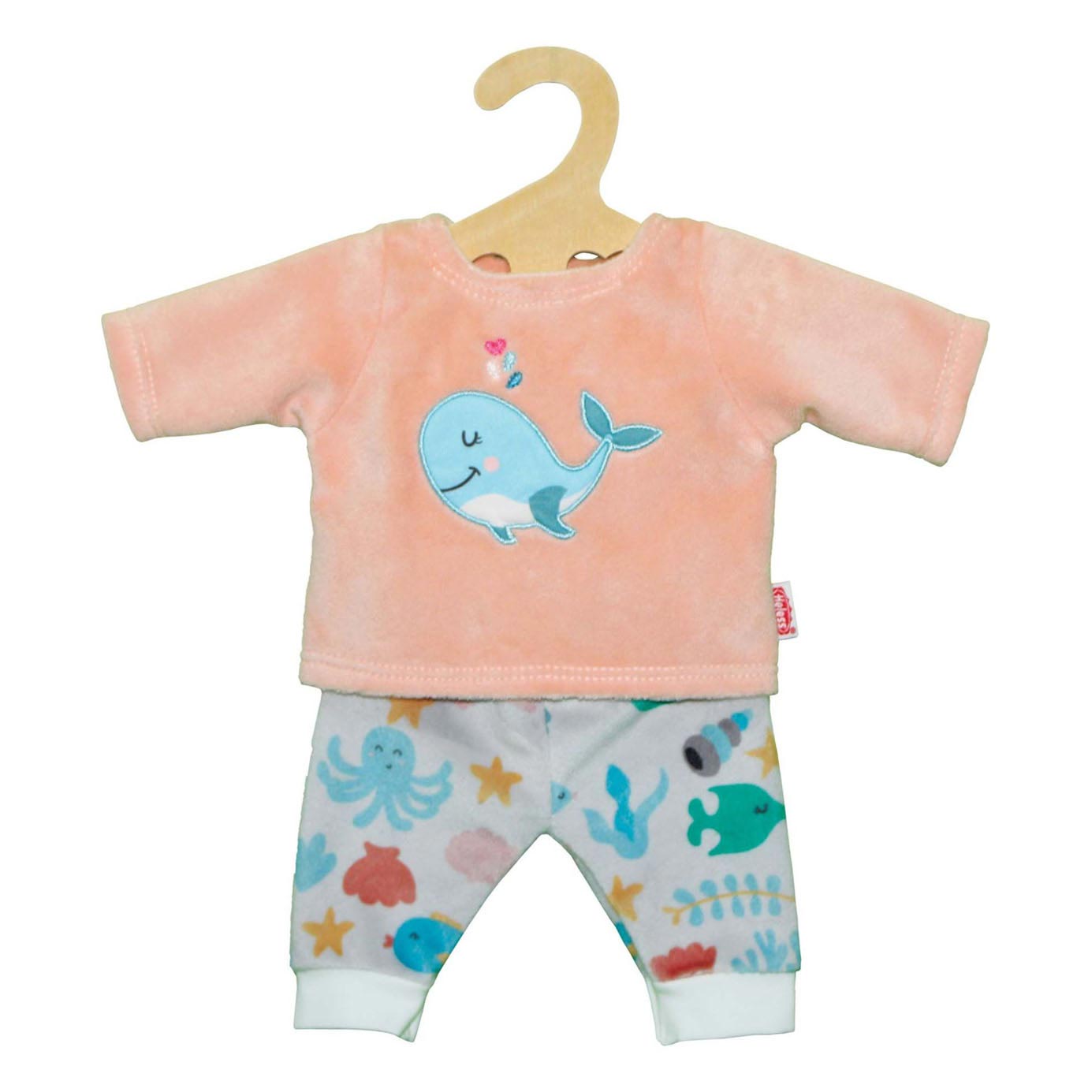 Poppenjurk Pyjama Roze Walvis, 35-45 cm