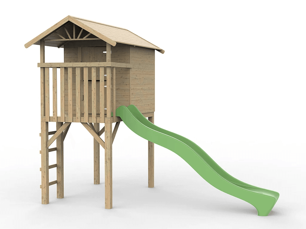 Houten speelhuis Treehut met groene glijbaan - Prestige Garden