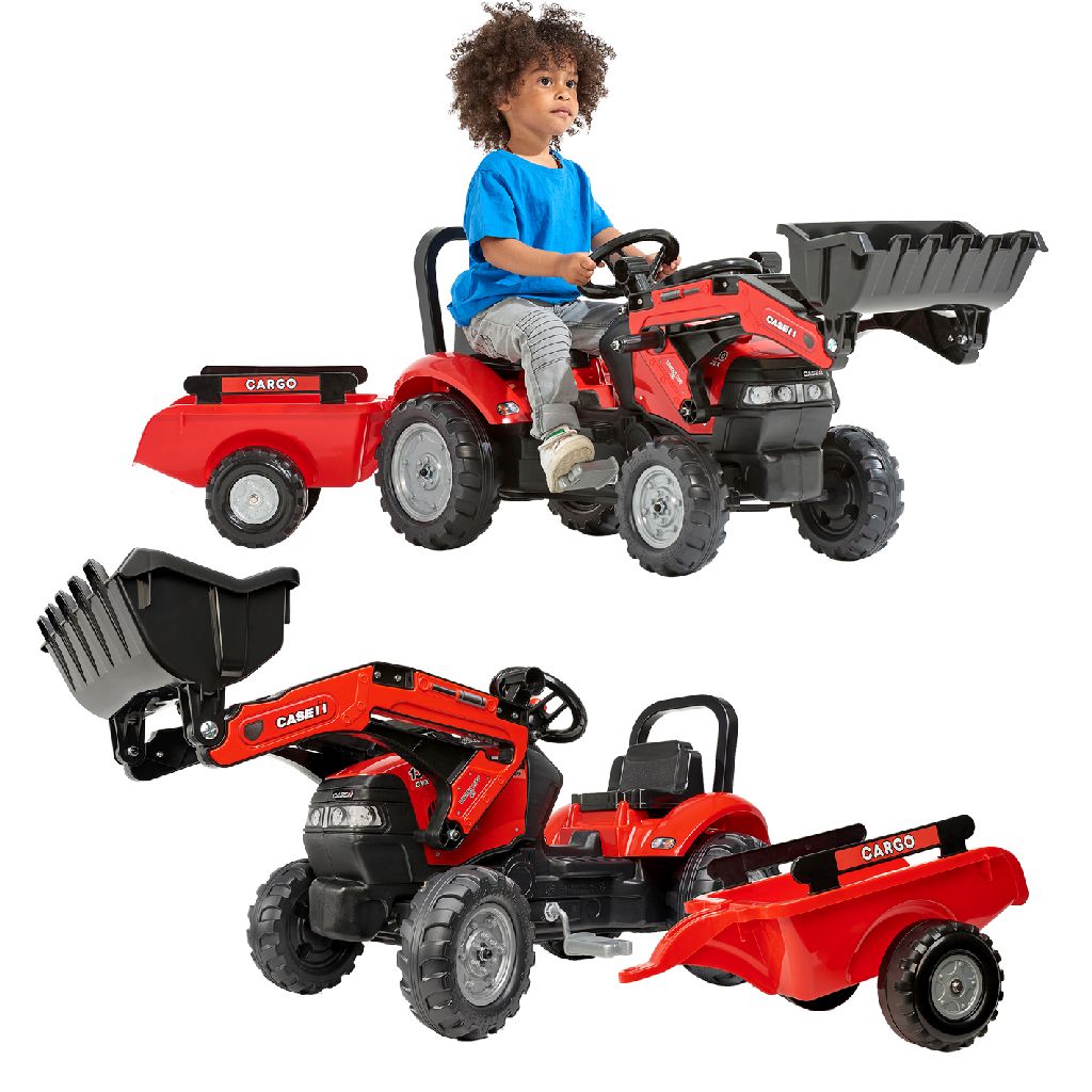 Falk 'Case' Rode Traptractor Met Aanhanger + Voorlader