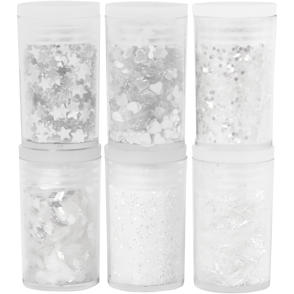 Glitter en Pailletten Wit, 6x5gr