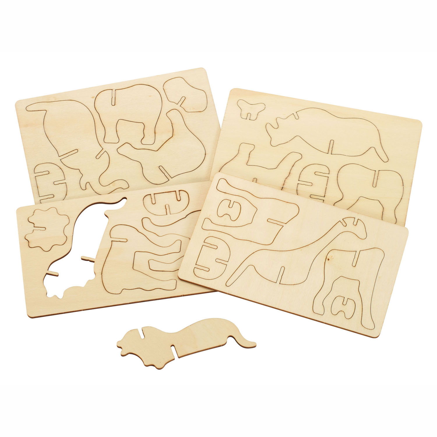 Colorations - Maak en Versier je Houten 3D Puzzel Jungledieren, Set van 4