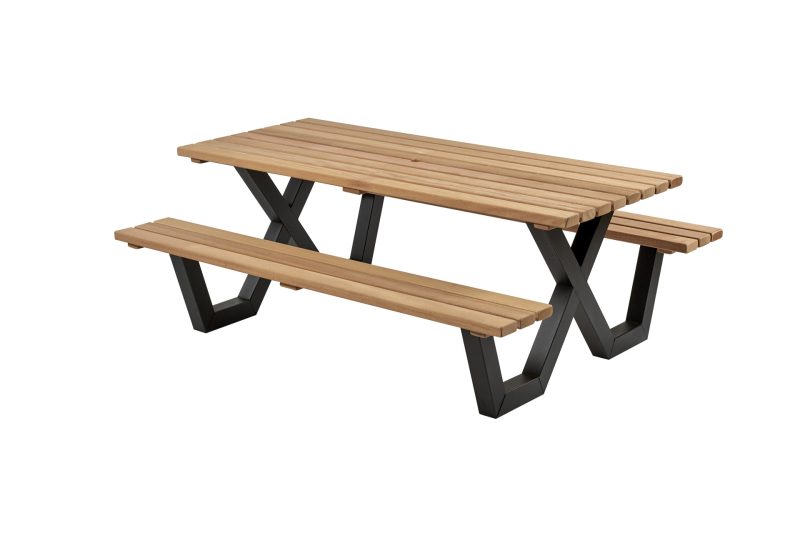 Picknicktafel hardhout, metalen frame, 200x160cm