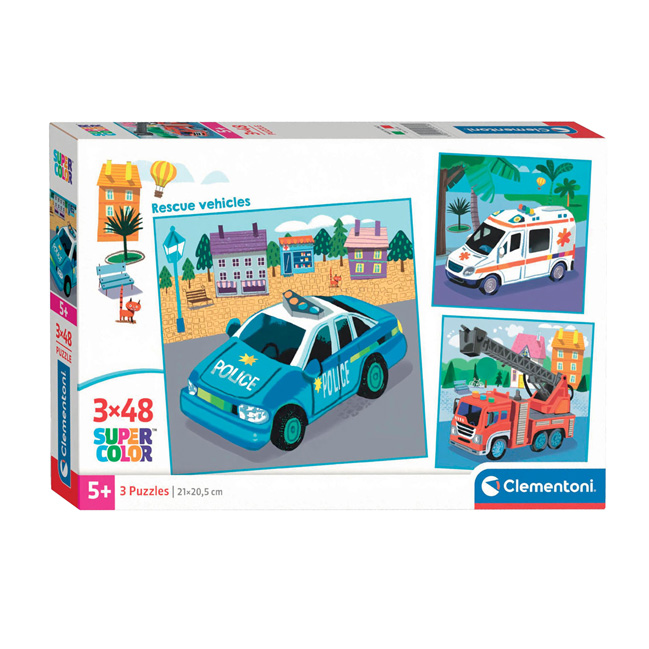 Clementoni Legpuzzel Super Color Vierkant Hulpdiensten, 3x48st.