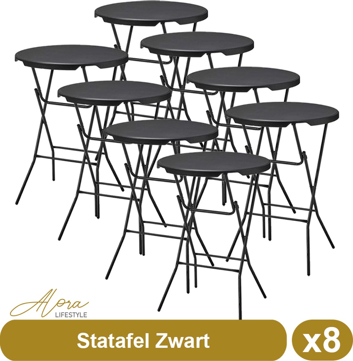 Statafel zwart 80 cm acht stuks