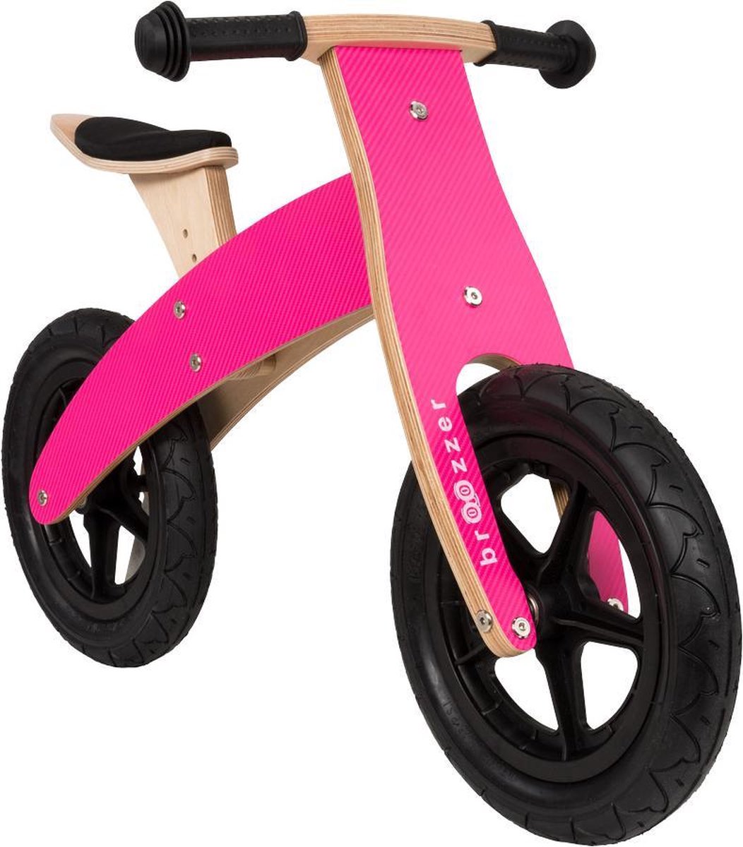 loopfiets Broozzer houten - Carbon Fibre - roze