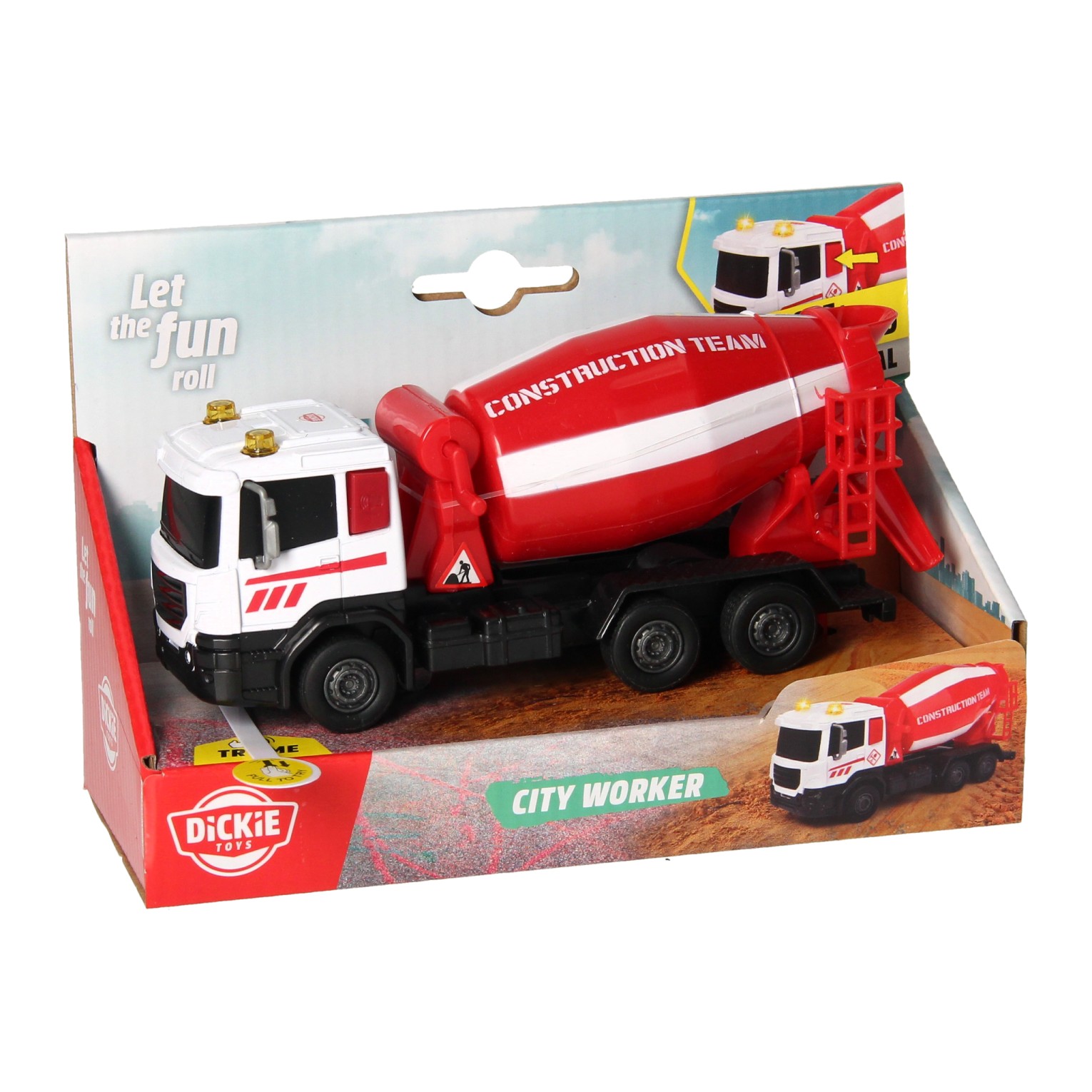 Dickie City Worker Betonmixer Vrachtwagen Rood