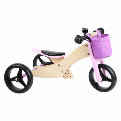 Small Foot - Houten Driewieler en Loopfiets 2in1 Roze