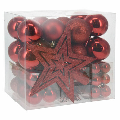 Kerstballen Set met Piek Rood, 54st.