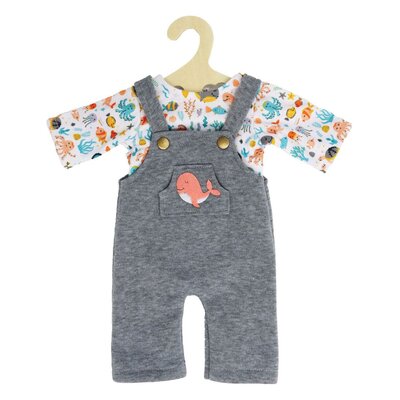 Poppentuinbroek met T-shirt Walvis, 28-35 cm